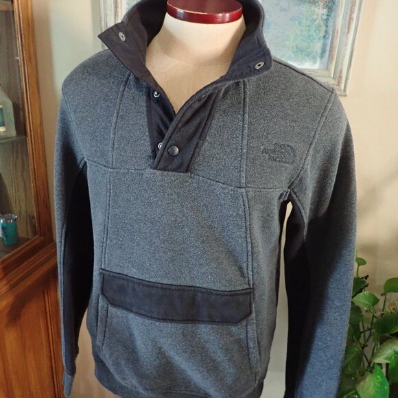 The North Face Henley Button Sweatshirt Men's Sz Medium Gray/Black - Picture 1 of 4
